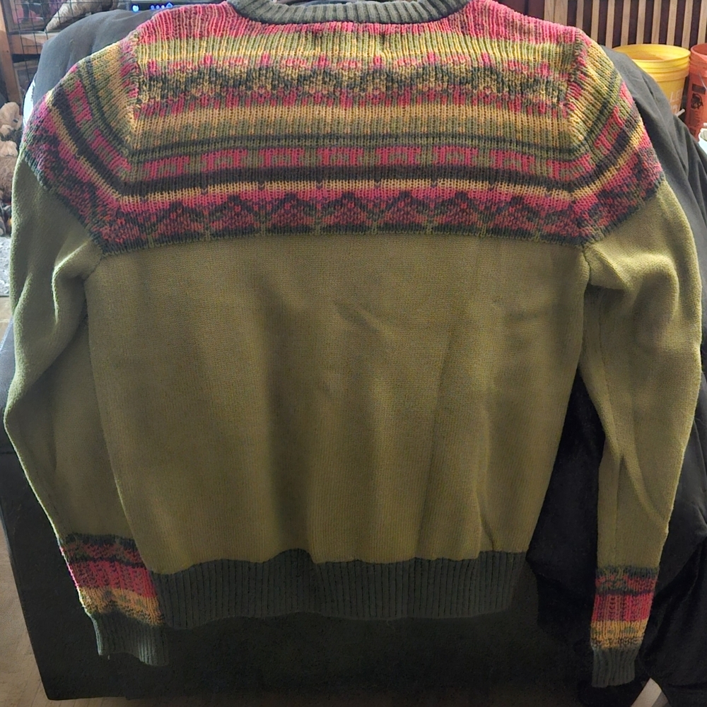 Womens Green and Pink Patterned Sweater
